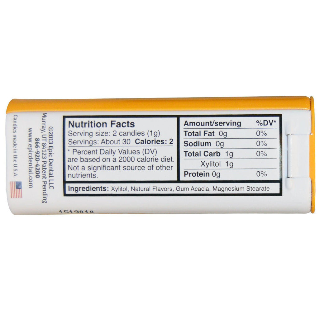 Epic Dental, 100 % xylitol sødet, frisk frugt frugt, slik, sukkerfri, 30 g