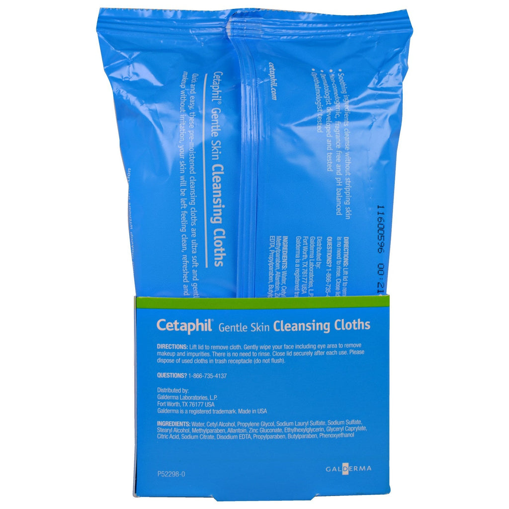 Cetaphil, blide hudrenseklude, 25 forfugtede klude, 5,0 x 7,9 (12 x 20 cm)