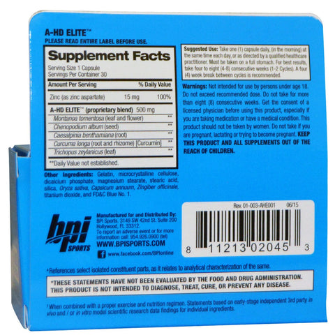 BPI Sports, A-HD Elite, 500 mg, 30 Capsules