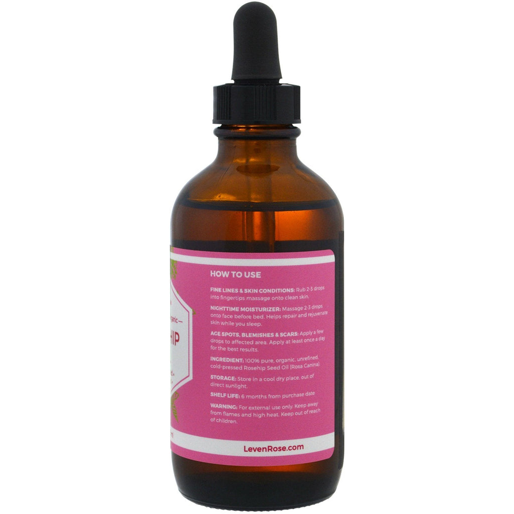 Leven Rose, 100% Pure &  Rosehip Oil, 4 fl oz (118 ml)