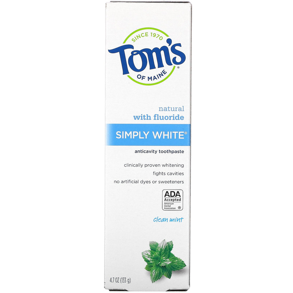 Tom's of Maine, Simply White Anticavity Toothpaste with Fluoride, Clean Mint, 4.7 oz (133 g)