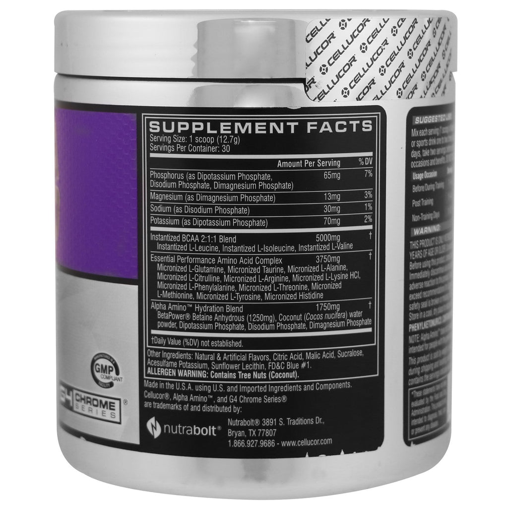 Cellucor, Alpha Amino, BCAA de alto rendimiento, Icy Blue Razz, 381 g (13,4 oz)