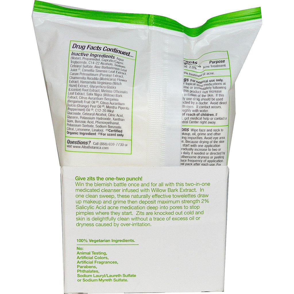 Alba Botanica, Acne Dote, Daily Cleansing Towelettes, Oil Free, 30 Wet Towelettes