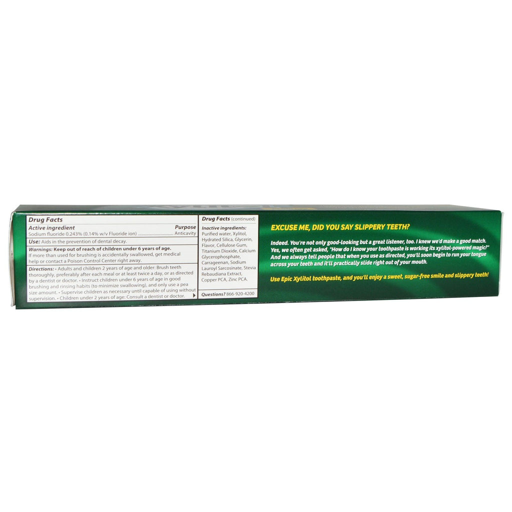 Epic Dental, xylitol sødet, spearmint tandpasta med fluor, 4,9 oz