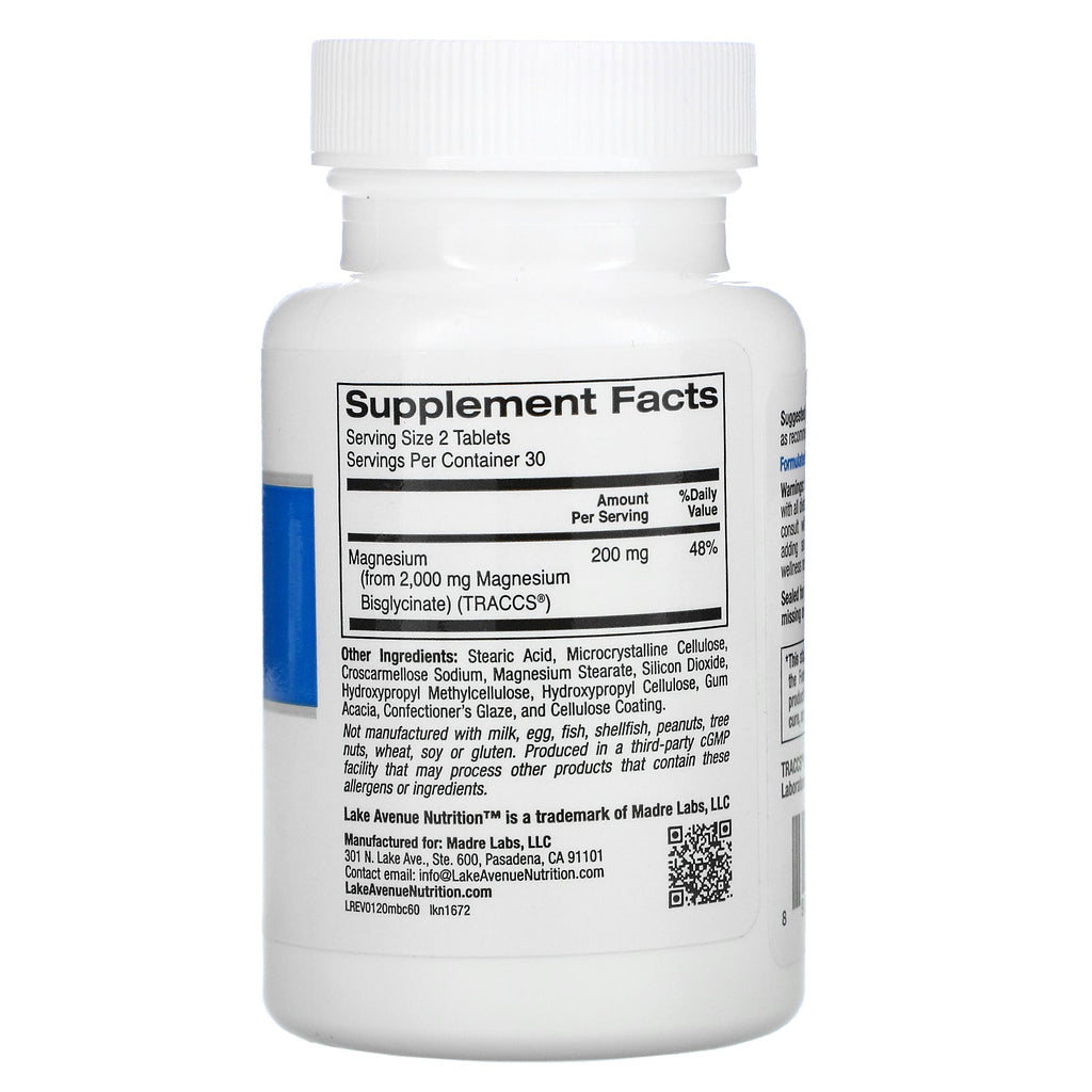 Lake Avenue Nutrition, Magnesium Bisglycinate Chelate, 200 mg, 60 Tablets
