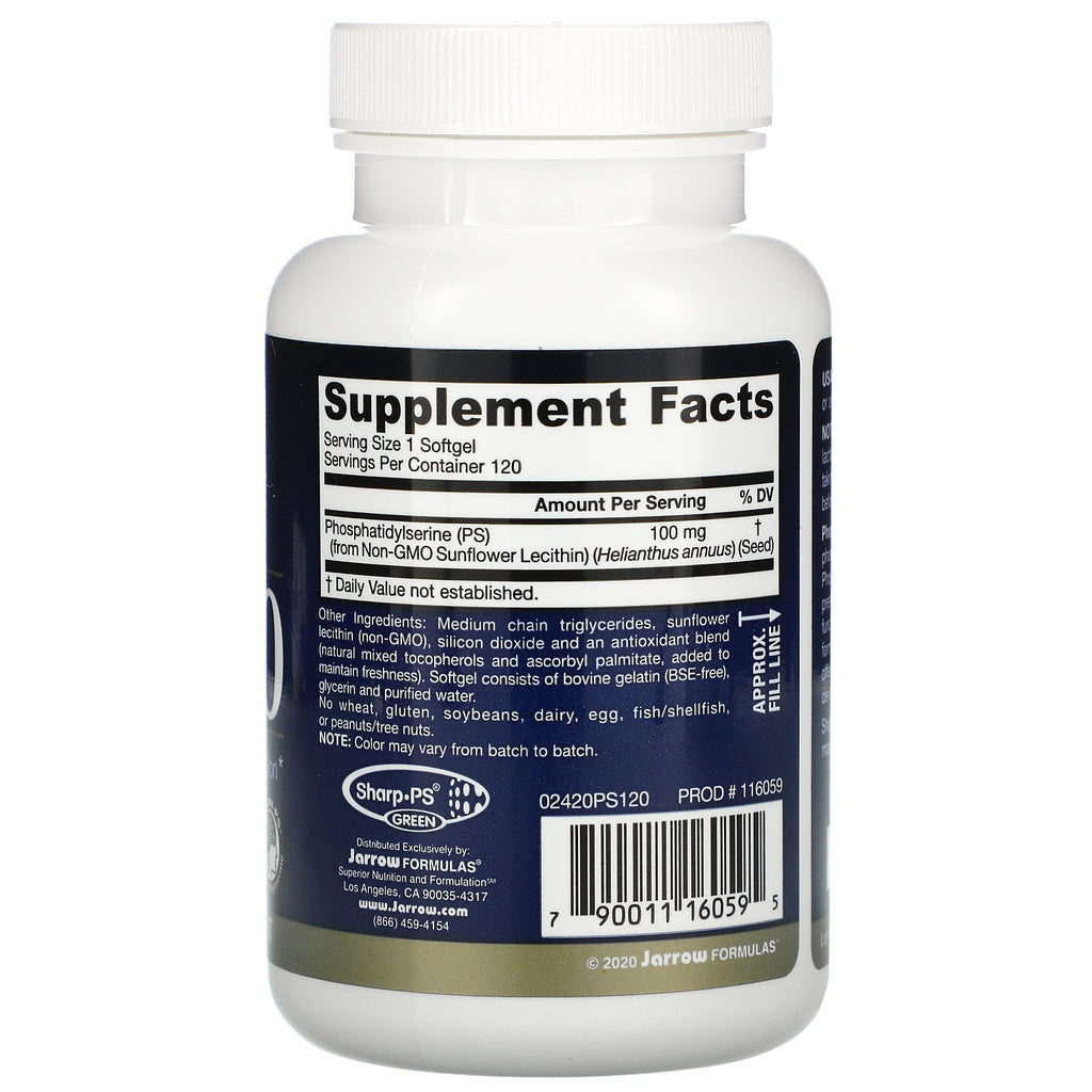 Jarrow Formulas, PS 100, Phosphatidylserine, 100 mg, 120 Softgels