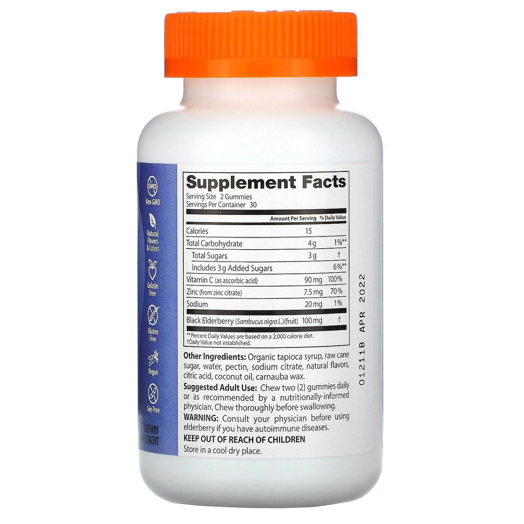 Doctor's Best, Hyldebærgummi med C-vitamin og zink, Berry Blast, 60 Gummies
