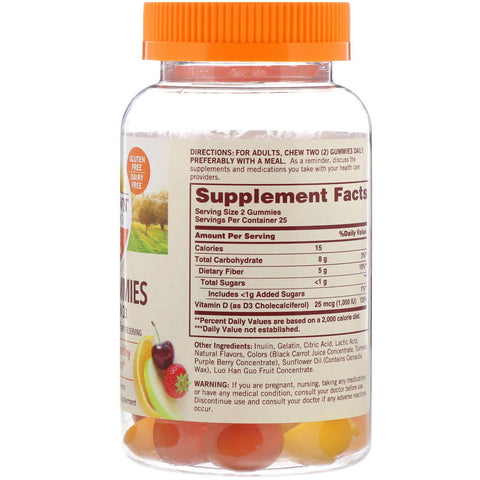 Sundown Naturals, Fiber Gummies with Vitamin D3, Assorted Fruit Flavors, 50 Gummies