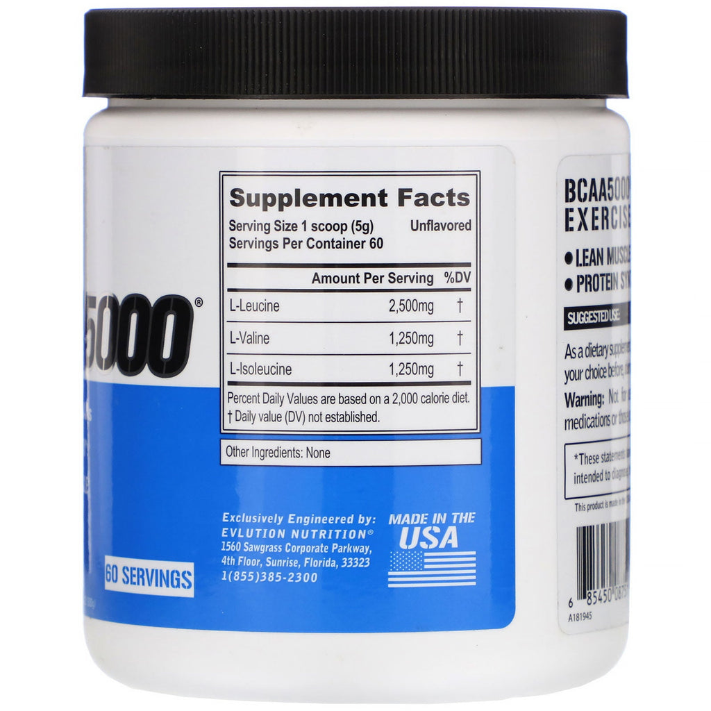 EVLution Nutrition, BCAA5000, sin sabor, 300 g (10,58 oz)