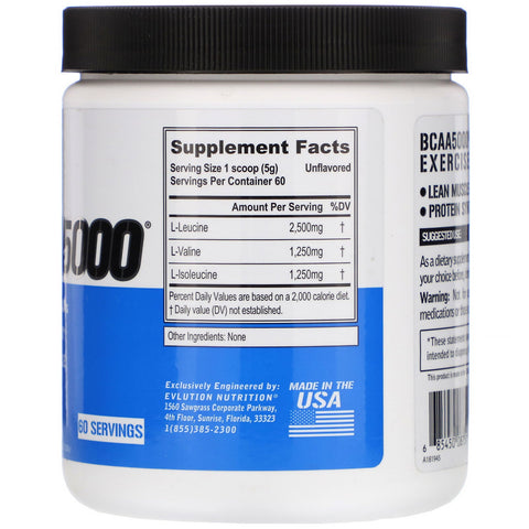 EVLution Nutrition, BCAA5000, sin sabor, 300 g (10,58 oz)
