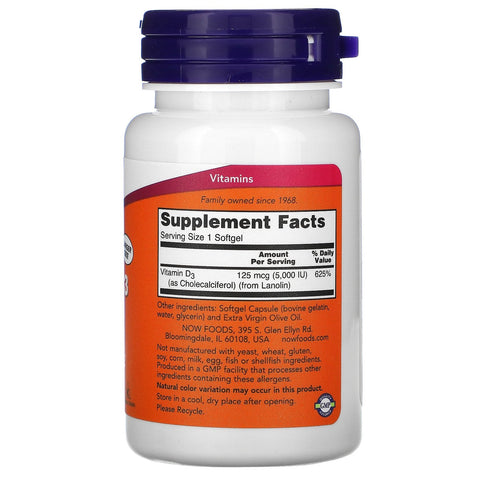 Now Foods, High Potency Vitamin D-3, 5,000 IU, 240 Softgels