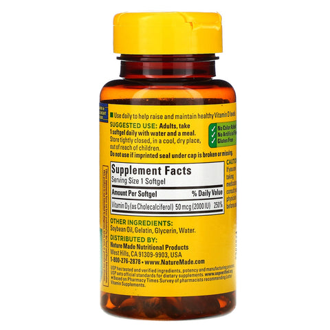 Nature Made, Vitamin D3, 2,000 IU (50 mcg), 90 Softgels