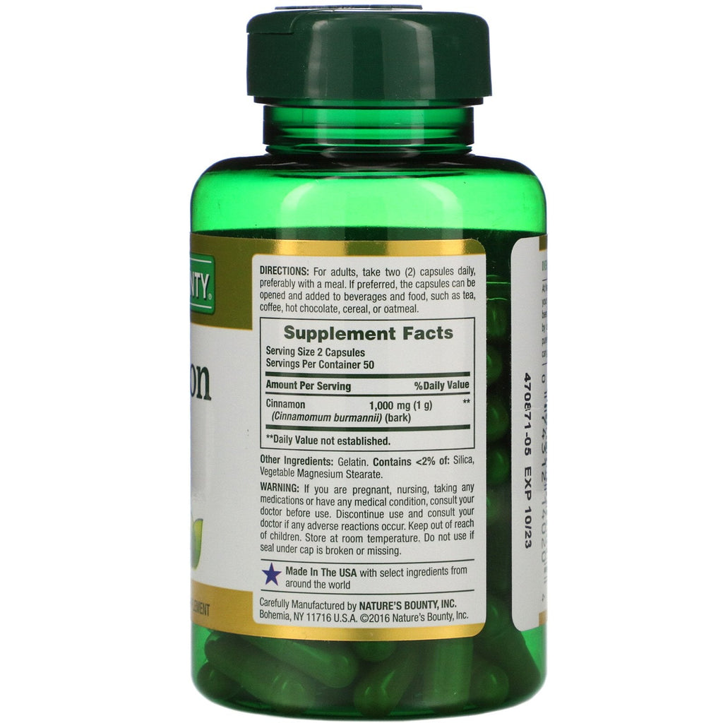 Nature's Bounty, Cinnamon, 1,000 mg, 100 Capsules