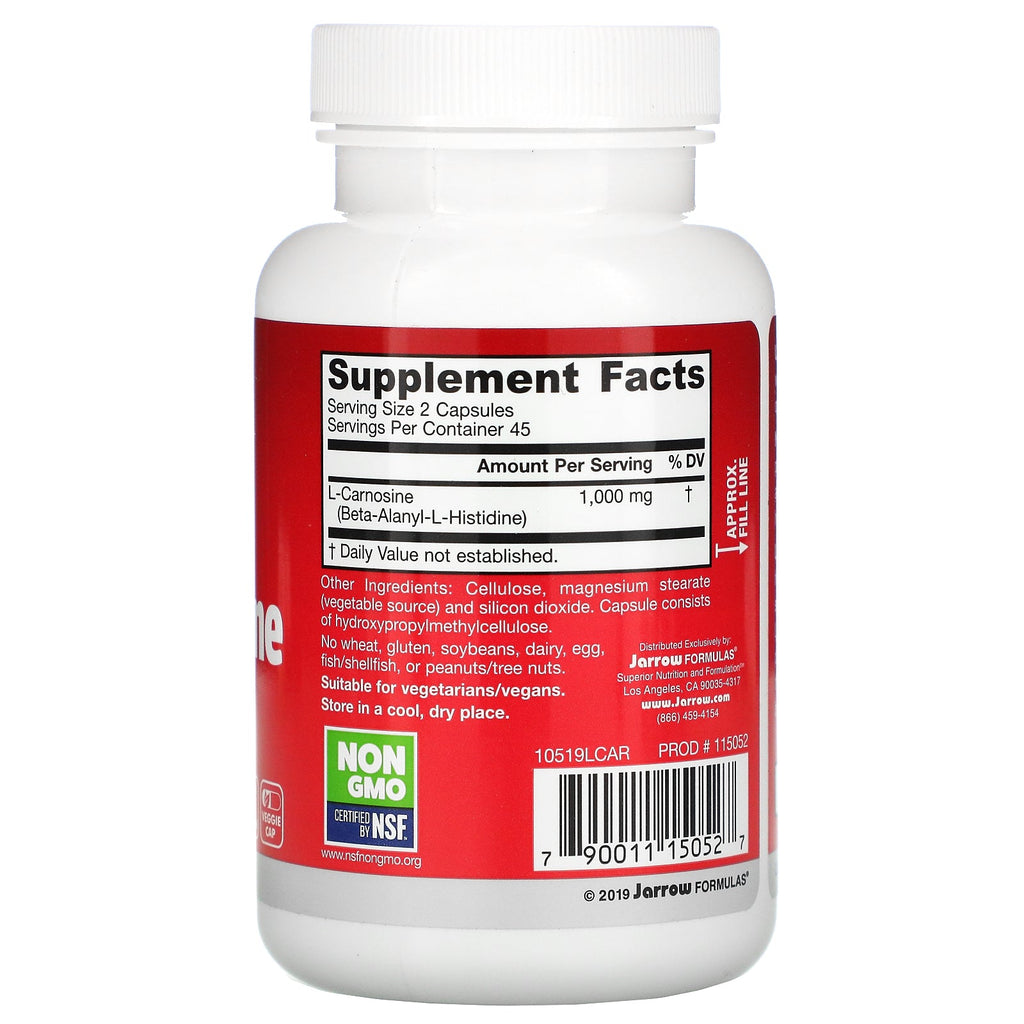 Jarrow Formulas, L-carnosina, 90 cápsulas vegetales