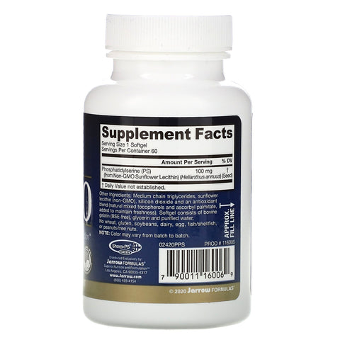 Jarrow Formulas, PS100, Phosphatidylserine, 100 mg, 60 Softgels