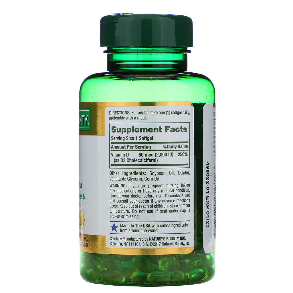 Nature's Bounty, D3, Immune Health, 50 mcg (2,000 IU), 240 Rapid Release Softgels