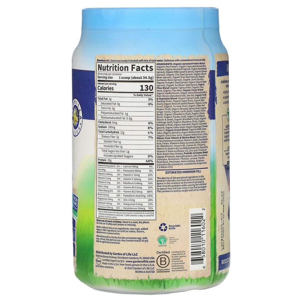 Garden of Life, RAW  Meal, Shake & Meal Replacement, Vanilla, 2 lb 2 oz (969 g)