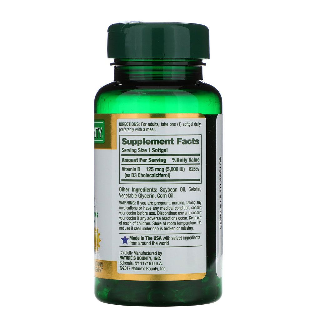 Nature's Bounty, D3, Immune Health, 125 mcg (5,000 IU), 150 Rapid Release Softgels