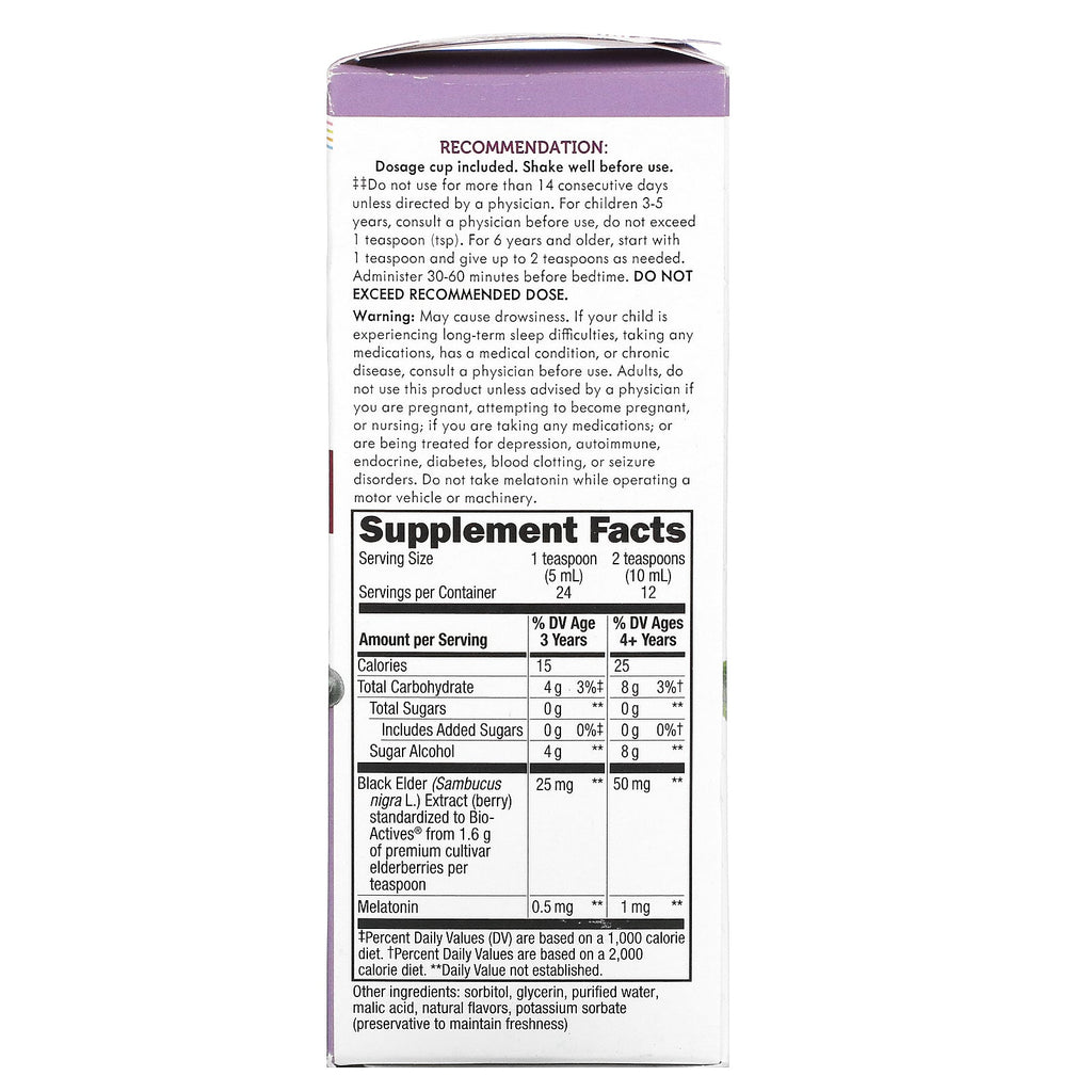 Nature's Way, Sambucus For Kids, Standardized Elderberry, Nighttime Syrup with Melatonin, 4 fl oz (120 ml)