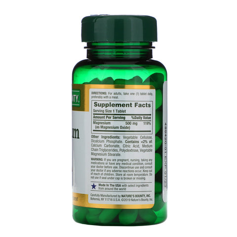 Nature's Bounty, Magnesium, 500 mg, 100 Coated Tablets