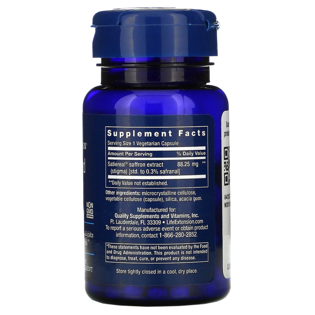 Life Extension, Optimized Saffron with Satiereal, 60 Vegetarian Capsules