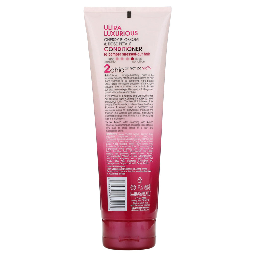 Giovanni, 2chic, ultra-luksuriøs balsam, til at forkæle stresset hår, kirsebærblomster og rosenblade, 8,5 fl oz (250 ml)