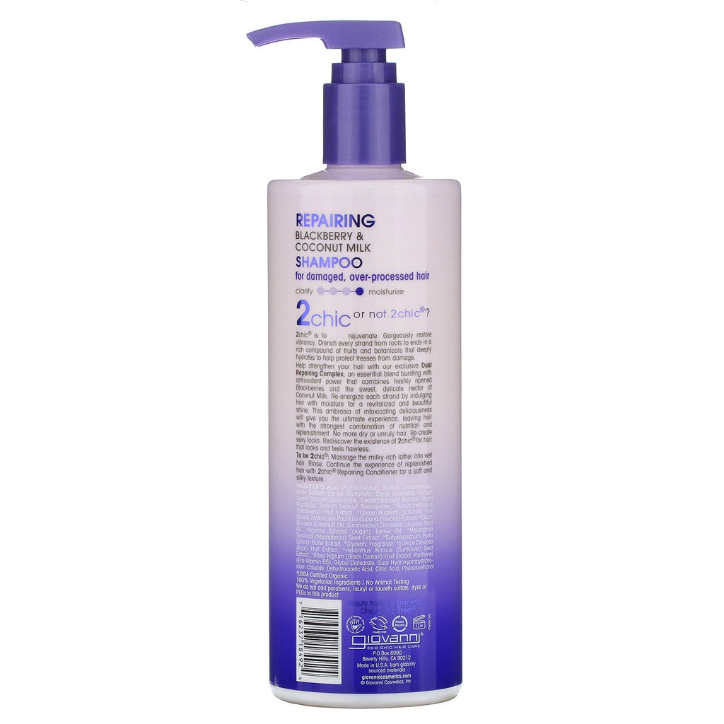 Giovanni, 2chic, reparerende shampoo, til beskadiget, overbehandlet hår, brombær- og kokosmælk, 24 fl oz (710 ml)