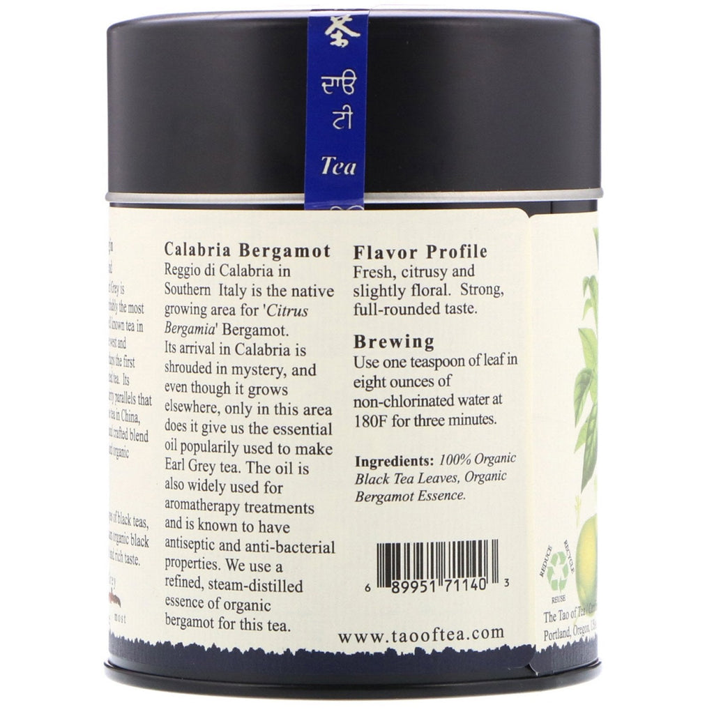 The Tao of Tea, certificeret sort te og bergamot, Earl Grey, 3,5 oz (100 g)