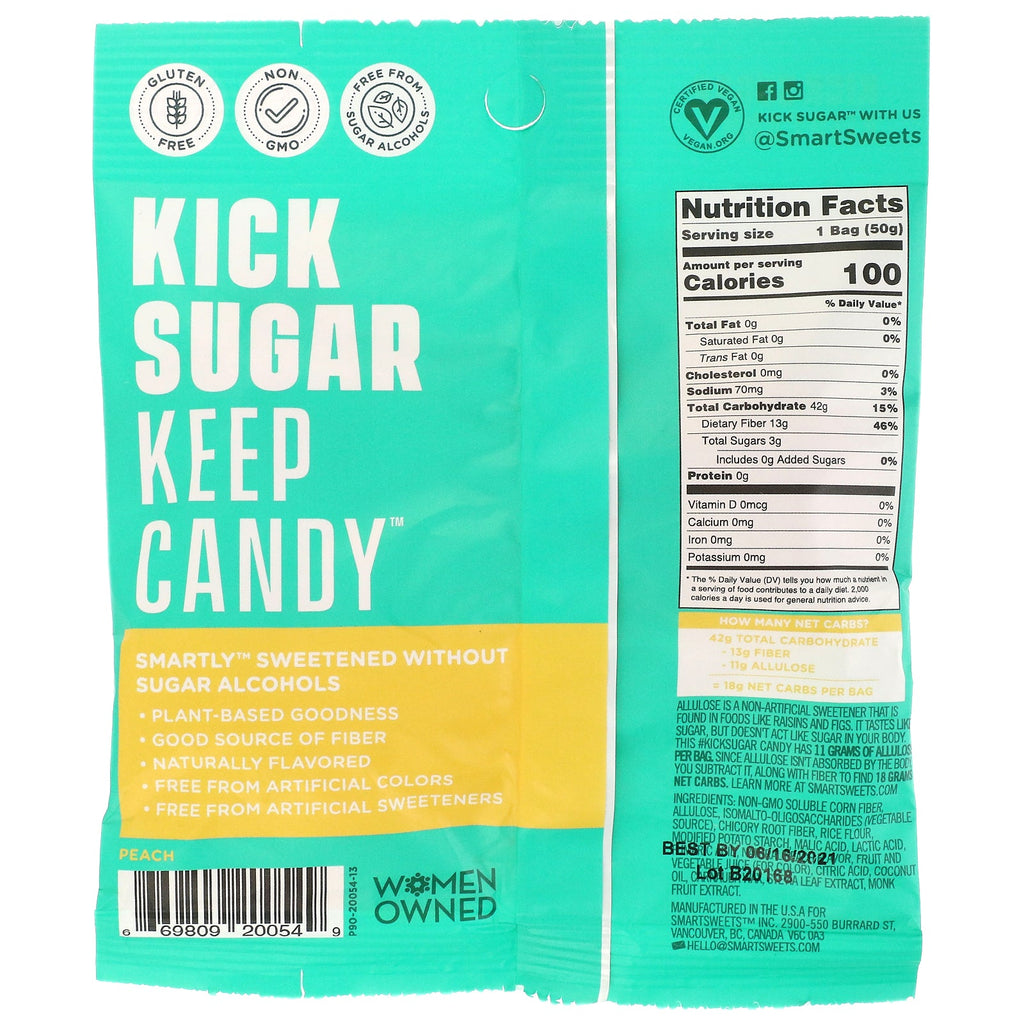 SmartSweets, Aros de melocotón, melocotón, 50 g (1,8 oz)