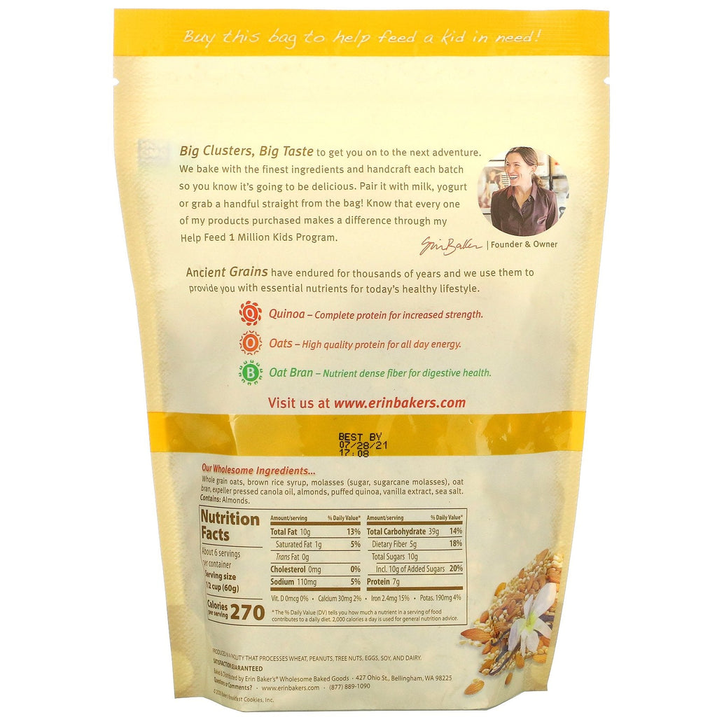 Erin Baker's, Homestyle Granola with Ancient Grains, Vanilla Almond Quinoa, 12 oz (340 g)