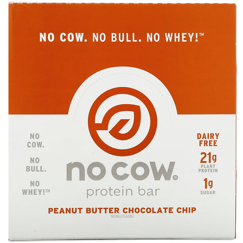 No Cow, Protein Bar, Peanut Butter Chocolate Chip,  12 Bars, 2.12 oz (60 g) Each