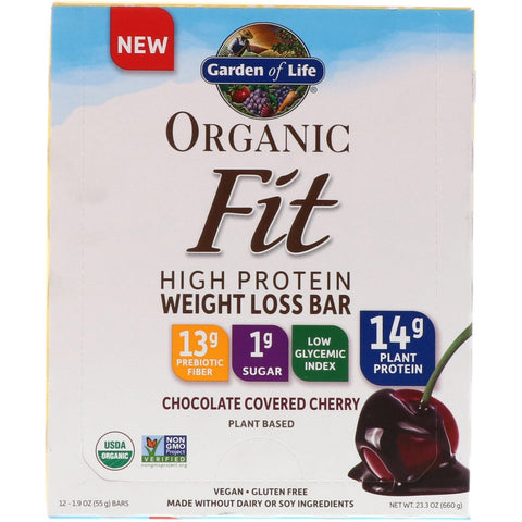 Garden of Life,  Fit, High Protein Weight Loss Bar, Chocolate Covered Cherry, 12 Bars, 1.9 oz (55 g) Each