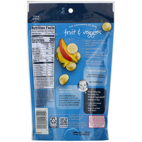 Gerber, Graduates, Fruit & Veggie Melts, Truly Tropical Blend, Crawler 8+ Months, 1.0 oz (28 g)