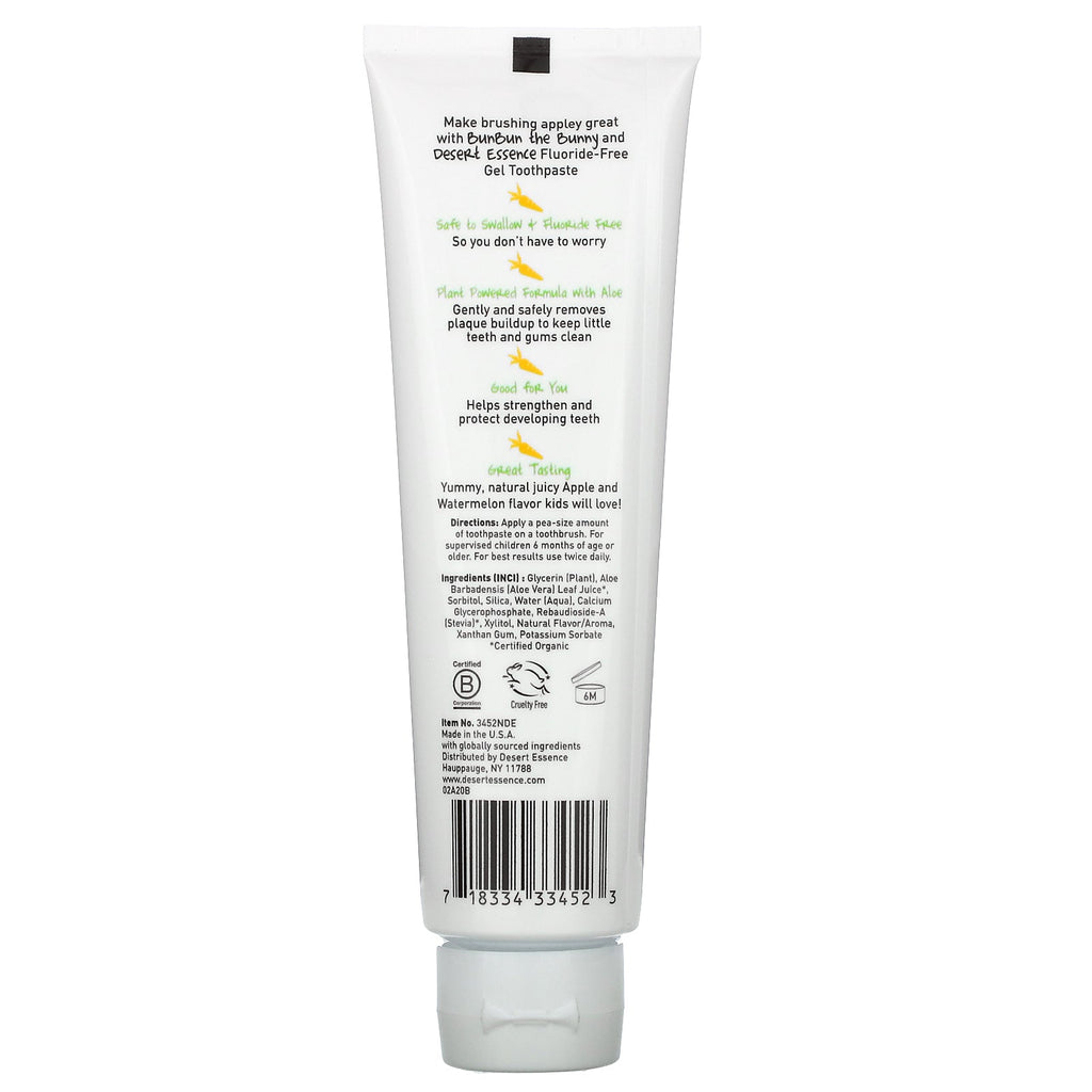 Desert Essence, Niños, Pasta de dientes en gel, Manzana verde y sandía, 4,7 oz (133 g)