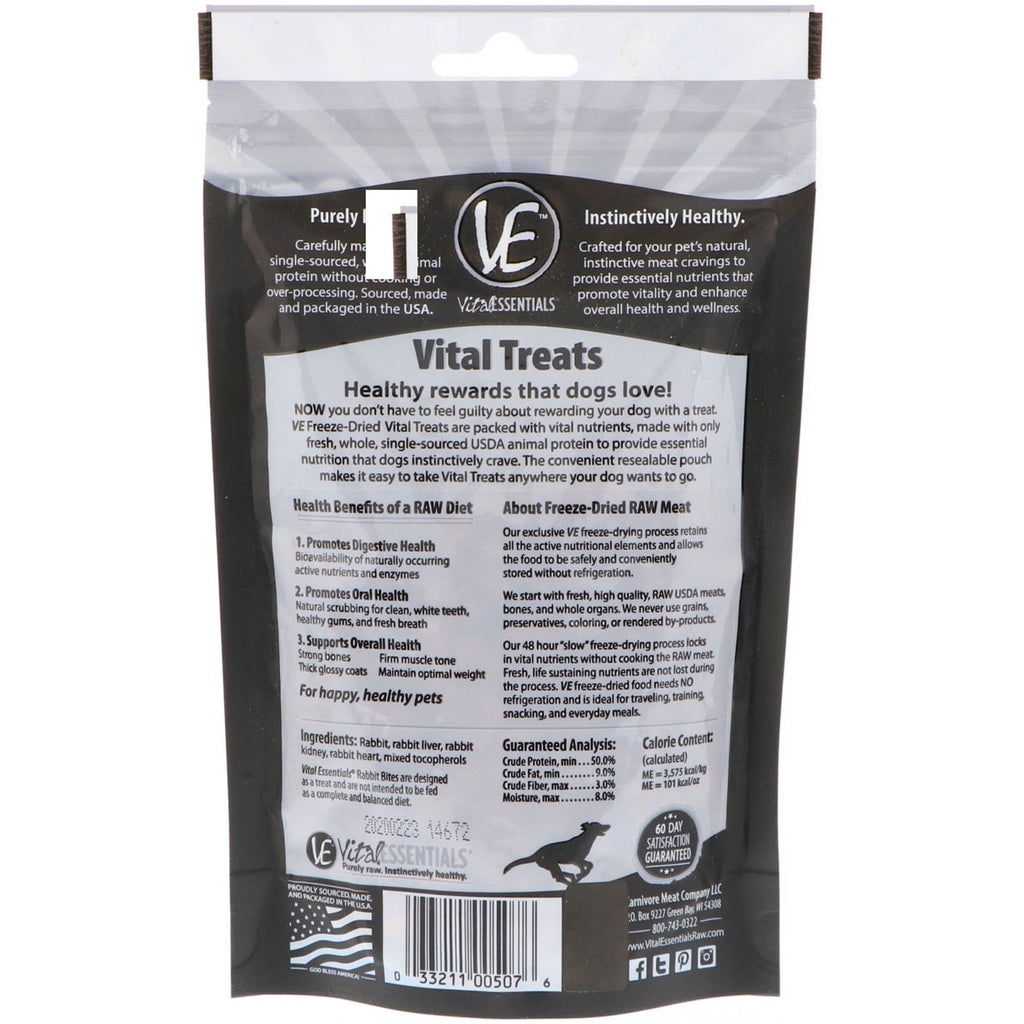 Vital Essentials, Freeze-Dried Vital Treats For Dogs, Rabbit Bites, 2.0 oz (56.7 g)