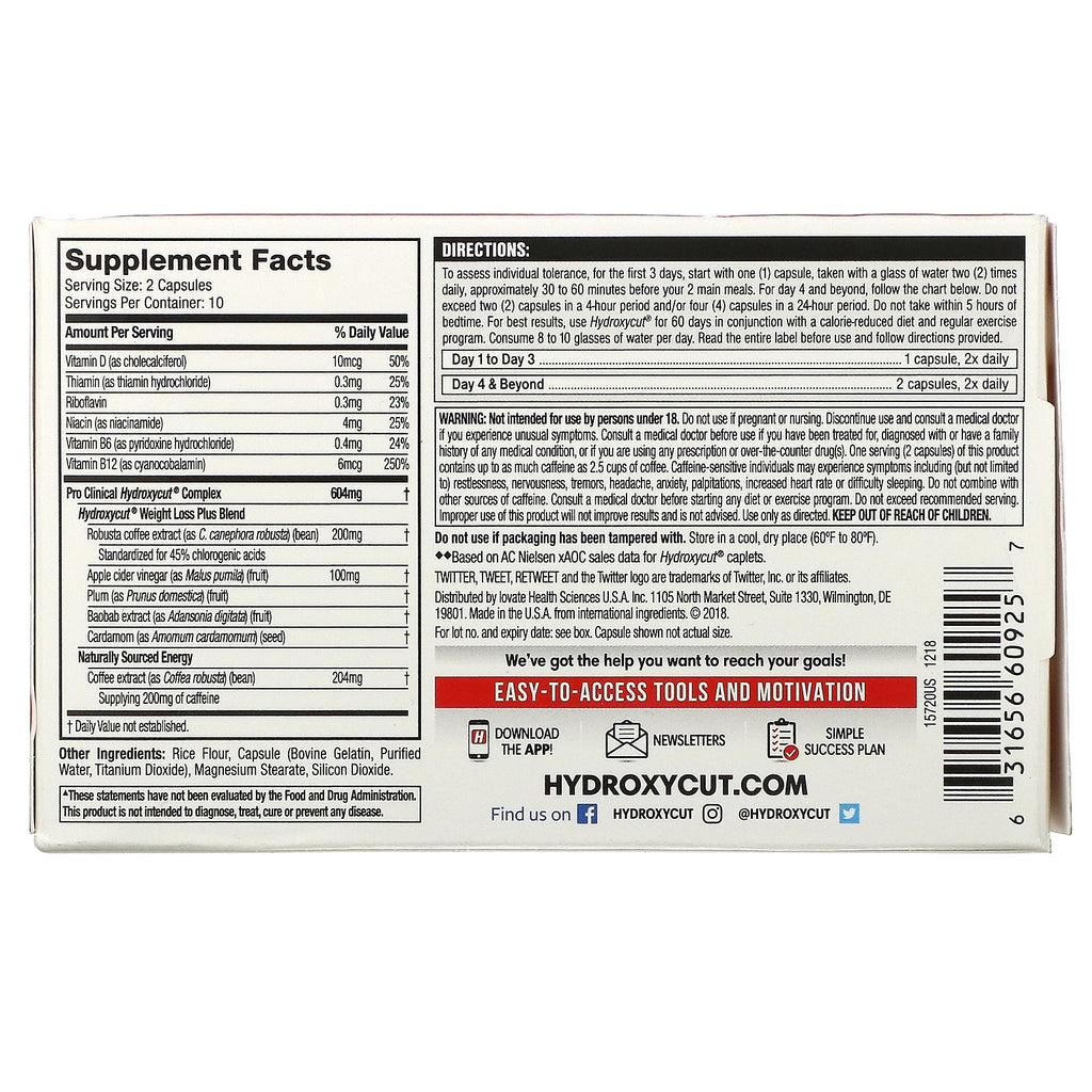 Hydroxycut, Pro Clinical Hydroxycut, Lose Weight, 20 Rapid-Release Capsules