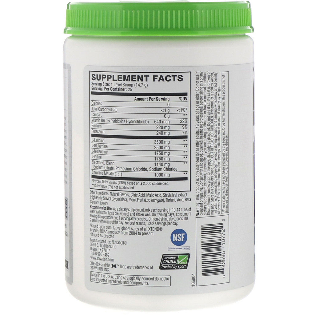 Xtend, The Original 7G BCAA, Natural Zero, naranja y maracuyá, 13 oz (367,5 g)