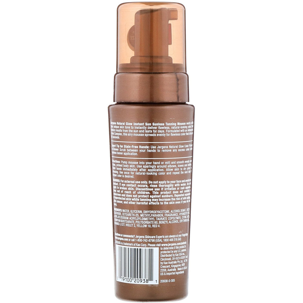 Jergens, Natural Glow, Instant Sun, Sunless Tanning Mousse, Deep Bronze, 6 fl oz (177 ml)