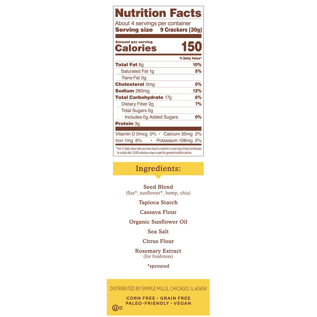 Simple Mills, Sprouted Seed Crackers, Original, 4,25 oz (120 g)