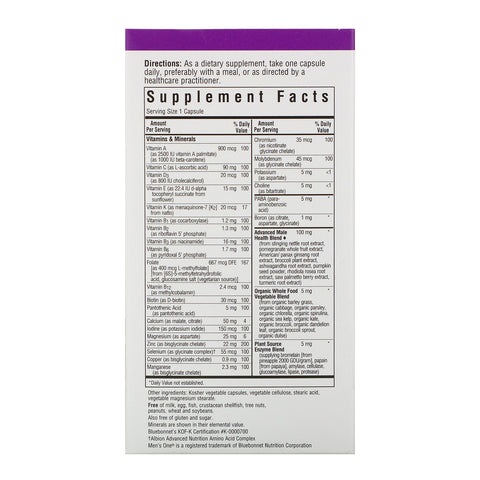Bluebonnet Nutrition, Men's ONE, Whole Food-Based Multiple, 60 Vegetable Capsules