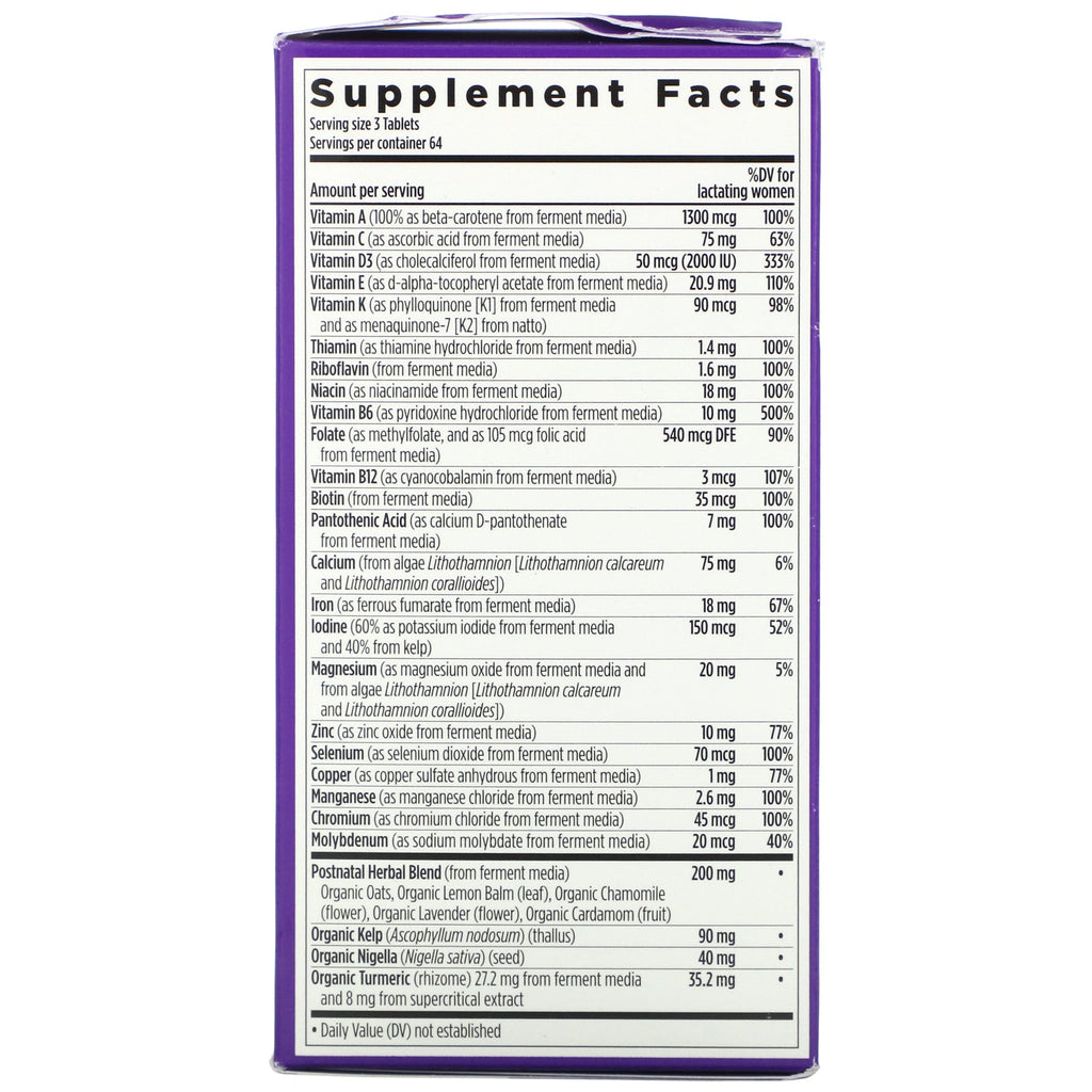 Nyt kapitel, perfekt postnatal fuldmad multivitamin, 192 vegetariske tabletter