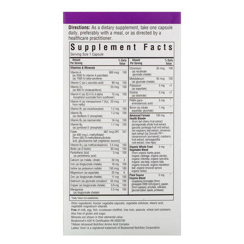 Bluebonnet Nutrition, Ladies' ONE, Whole Food-Based Multiple, 90 Vegetable Capsules