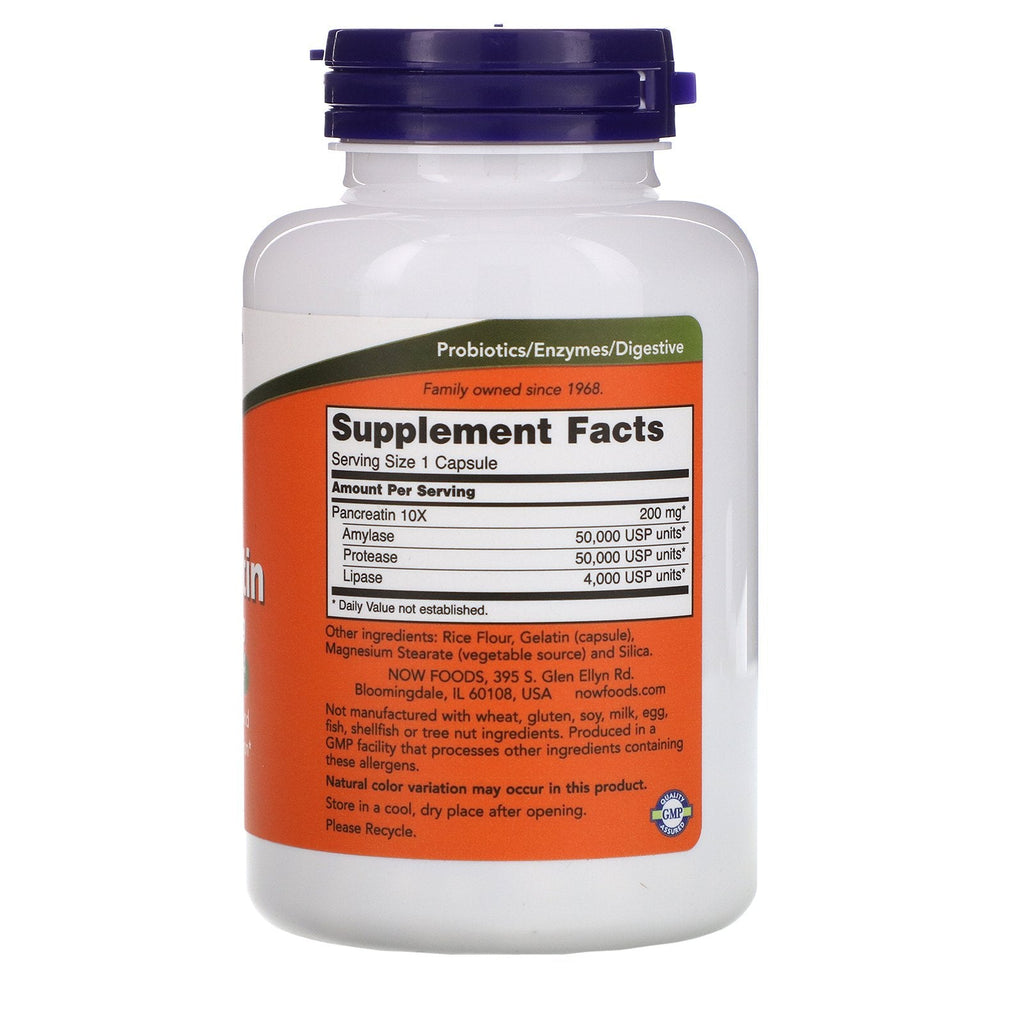 Now Foods, Pancreatin, 10X - 200 mg, 250 Capsules