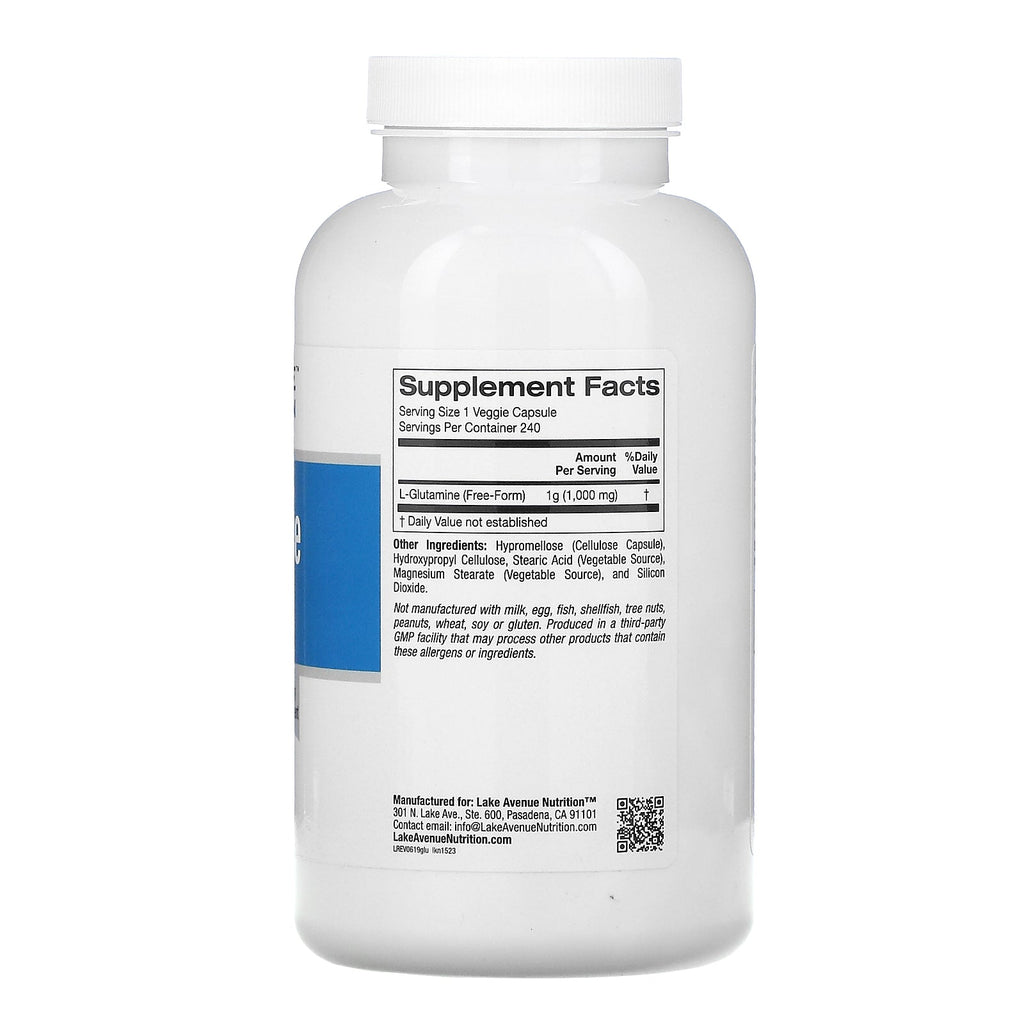 Lake Avenue Nutrition, L-Glutamina, 1000 mg, 240 cápsulas vegetales