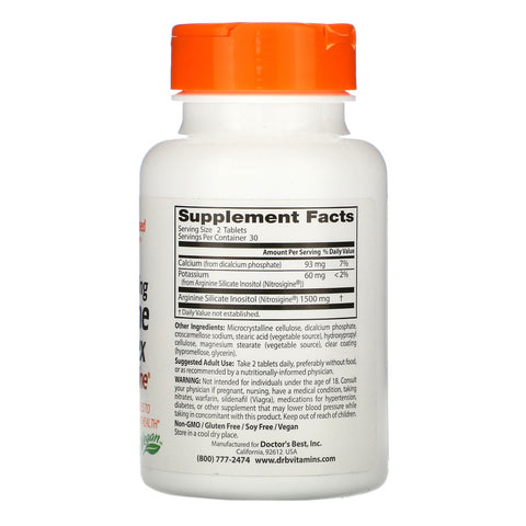 Doctor's Best, Complejo de arginina de acción rápida con nitrosigina, 750 mg, 60 tabletas