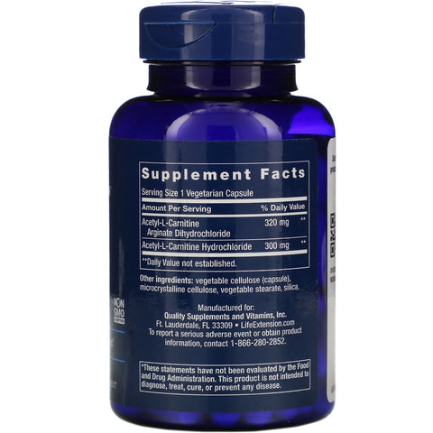 Life Extension, Arginato de acetil-L-carnitina, 90 cápsulas vegetarianas