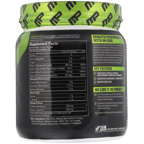 MusclePharm, Assault Energy + Strength, Pre-Workout, Blue Raspberry, 0.76 lbs (345 g)