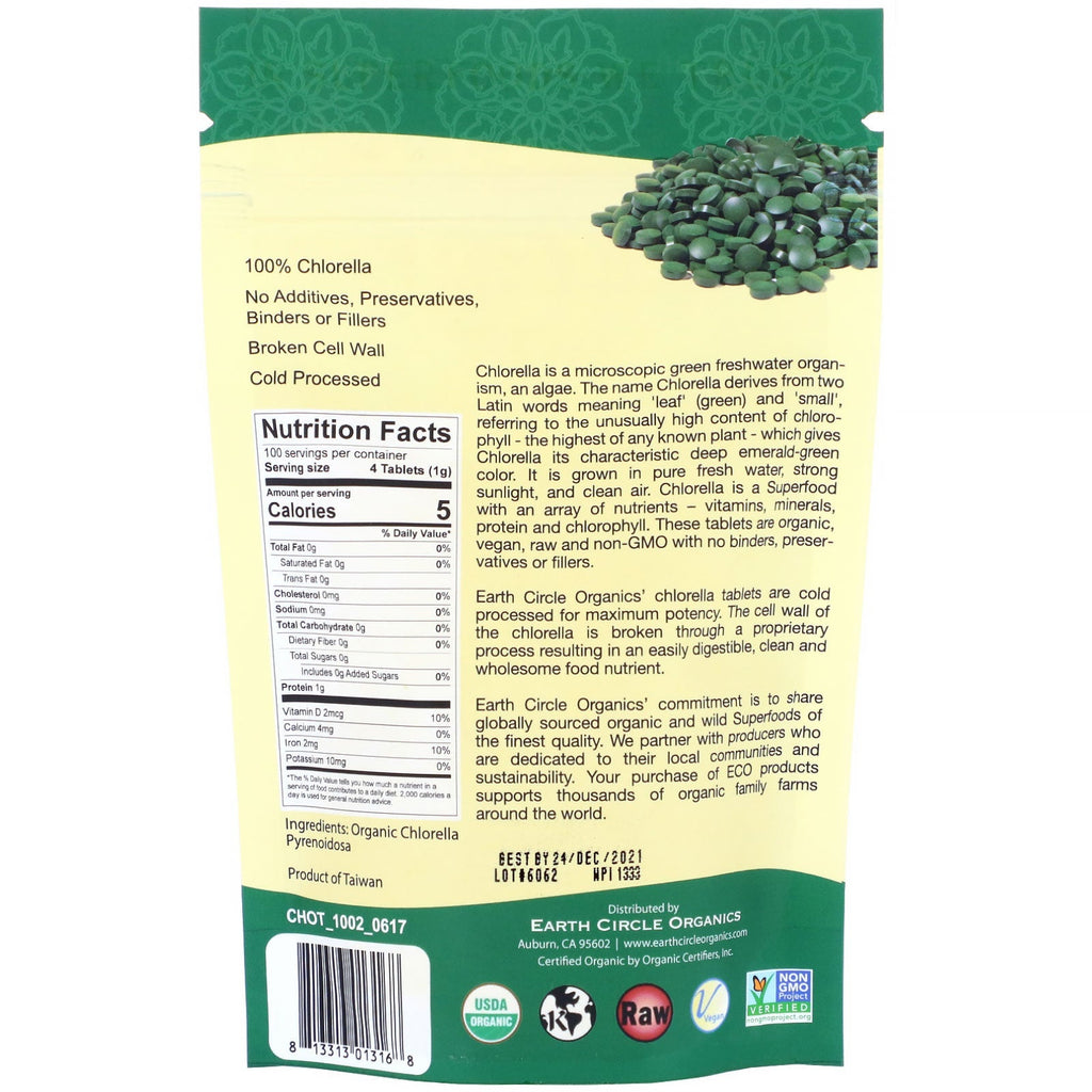 Earth Circle s,  Chlorella Tablets, 250 mg, 400 Tablets, 3.5 oz (100 g)