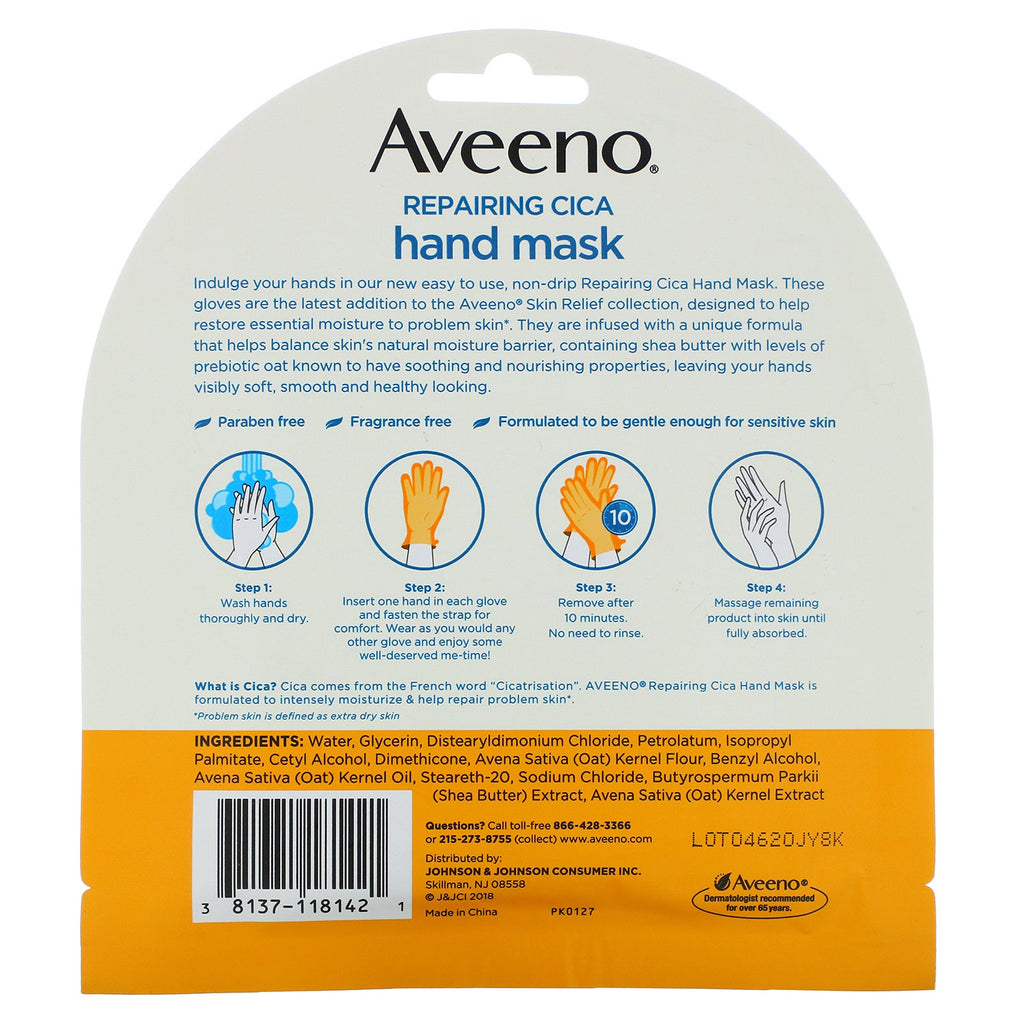 Aveeno, Repairing Cica Hand Mask, 2 Single-Use Gloves