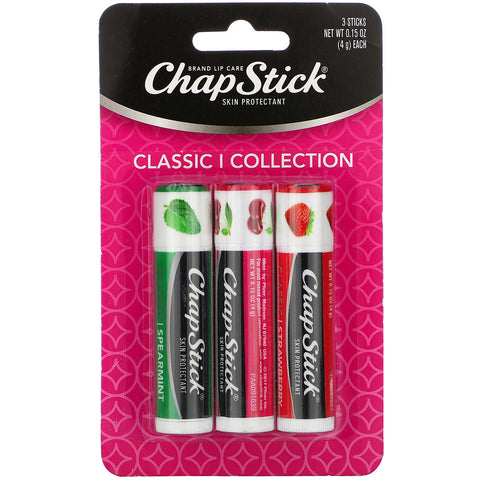 Chapstick, Lip Care Skin Protectant, Classic Collection, 3 Sticks, 0.15 oz (4 g) Each